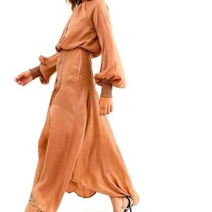 ASOS satin blouson midi dress keyhole detail